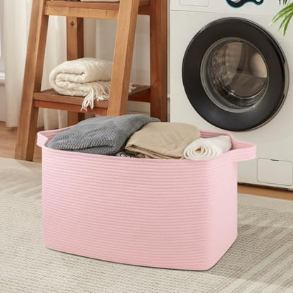 OIASKET 95L Extra Large Blanket Basket, 24" x 16.9" x 14.2" Woven Basket - color: Pink, size: 24"x16.9"x14.2"