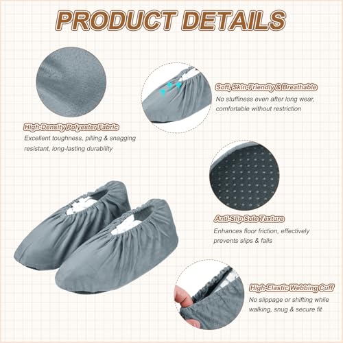 PATIKIL Reusable Shoe Covers, Non-Slip Shoe Protectors Covers Polyester Washable Foot Boot Covering - color: Gray, size: 13 inch
