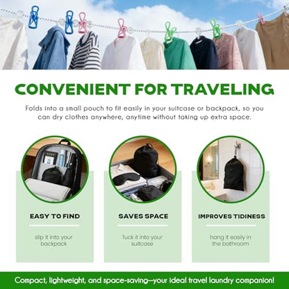 2 Pack Magnetic Retractable Clothes Line for Cabin - Approved 2026 Cruise Essentials Clothes Drying Rack Travel Clothesline with Clothespins - Strong Magnets Hooks RV and Camping