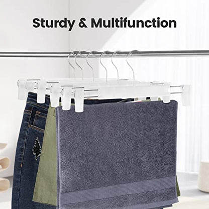 10 Pack Pants Hangers with Adjustable Non-Slip Clips Anti-Rust Hanging Hook for Trouser,Skirts,Jeans,Clothes Hangers Transparent - color: Transparent, size: 10 Pack