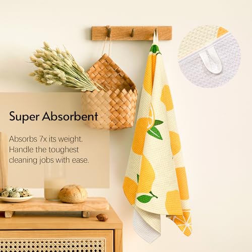 Eulnars Kitchen Towels, 18" x 30" Dish Towels, Microfiber Tea Towels for Kitchen Drying, Superior Absorbency, Lemon Cherry Series, 2-Pack - color: Lemon Cherry