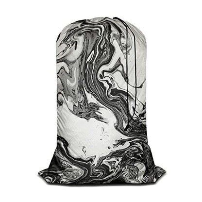 Swono Abstract Marble Texture Laundry Bag with Strap Large Dirty Clothes Organizer Watercolor Ink Painting Liquid Acrylic Easy Fit Laundry Hamper or Basket, Carry Up to 4 Loads of Laundry, Black White - color: Abstract Marble Texture