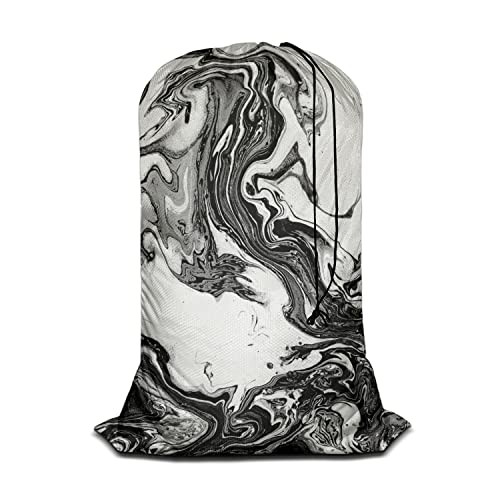 Swono Abstract Marble Texture Laundry Bag with Strap Large Dirty Clothes Organizer Watercolor Ink Painting Liquid Acrylic Easy Fit Laundry Hamper or Basket, Carry Up to 4 Loads of Laundry, Black White - color: Abstract Marble Texture