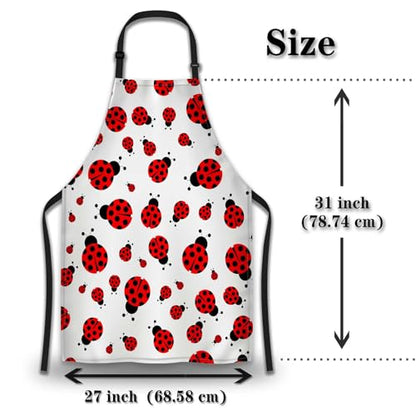 Cute Cooking Apron for Women Red Ladybug Mans Aprons for Cooking Funny for Kitchen Cooking Restaurant BBQ Painting Crafting Gardening 27” (W) x 31” (H), Waterproof Apron - color: Red Ladybug