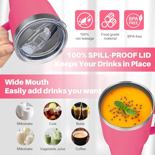 30 oz Tumbler with Handle, Stainless Steel Insulated Tumbler with Lid and Straw, Double Wall Vacuum Coffee Mug Tumbler, Insulated Coffee Thermal Cup for Cold and Hot (Peach Pink) - color: Peach Pink, size: 30 Ounces