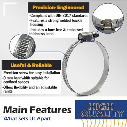 10 Pack SAE Size 20 Stainless Steel Hose Clamps, German Style Embossed Worm Gear Clamp, Adjustable 1-3/16 to 1-3/4 inch (30-45mm) for Coolant Radiator Pipe - size: 1-3/16 to 1-3/4 inch (10 Pack)