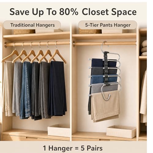 2 Pack Pants Hangers Space Saving - Closet Layers for Jeans Trousers Slacks