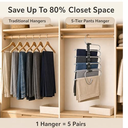 2 Pack Pants Hangers Space Saving - Closet Layers for Jeans Trousers Slacks