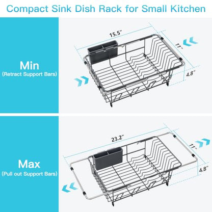 JASIWAY Gray Dish Drying Rack in Sink, Dish Drainer with Utensil Holder - color: Dark Gray, size: For 12"-30"w Sink