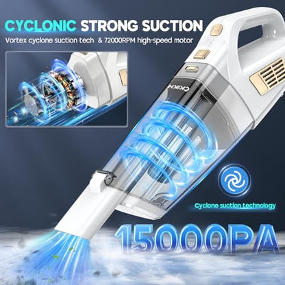 CKIKH Handheld Vacuum Cordless 15000PA, Hand Held Car Vacuum Cleaner - color: White & Gold