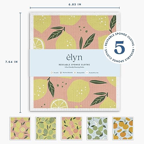 ELYN Swedish Dishcloths, Reusable & Washable Sponge Cloths, Absorbent Cleaning Paper Towels for Kitchen, Dishes, Counters and More, 5 Pack, Assorted Fruit Pattern - color: Fruit