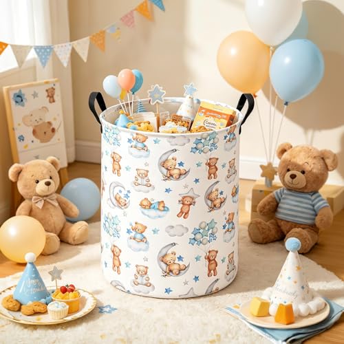 Round Bear Pattern Laundry Hamper, Cotton Canvas Storage Bin - color: Round Cute Bear