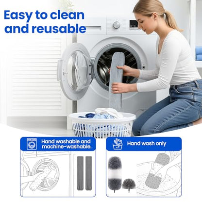 Extra-Long Dusters Kits with Extension Pole, Cobweb Duster, Microfiber Dusting Clothes for Gap, 5 in 1 Cleaning Tools with Extendable Long Handle, Blinds, High Ceilings and Fans, Cars and Furniture