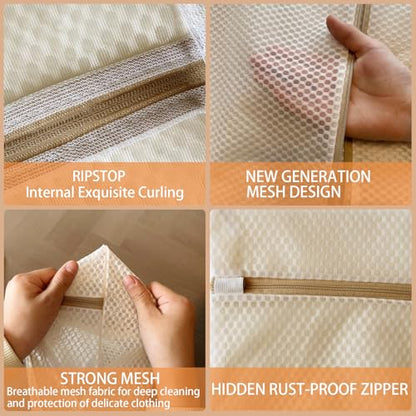 6Pcs Durable Honeycomb Mesh Laundry Bags for Delicates (3L 3M) Beige - color: Beige