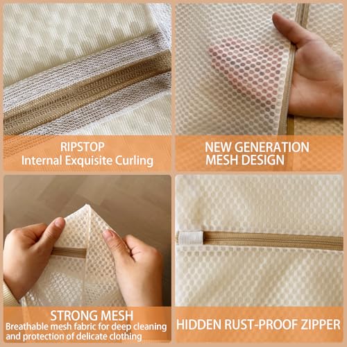 2Pcs Durable Honeycomb Mesh Laundry Bags for Delicates (2XX-L Beige) - color: 2 XX-L Beige