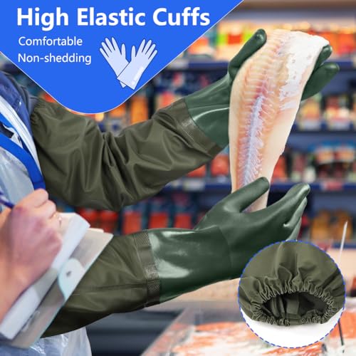 AUAUY 27" PVC Chemical Resistant Gloves, Long Rubber Gloves - color: Green