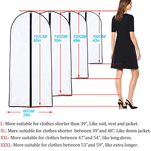 Garment Bags for Hanging Clothes 24"x 55"Transparent Lightweight Breathable Coat Covers for Closet with Study Full Zipper for Long Dress Clothes - color: Black, size: 24''X55''
