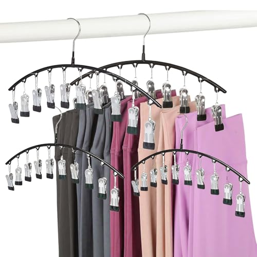 Legging Hangers for Closet Organizer, Hat Hangers for Closet 4 Pack with 10 Clips Holds 40 Leggings, Legging Hanger, Pants Storage Organizer Suitable for Socks, Panties, Underwear, Pants (4-Black) - color: 4-black