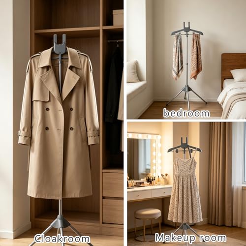 Garment Steamer Rack and Garment Ironing Glove for Clothes Adjustable Garment Hanger Standing Adjustable Steamer Stand for Clothes Foldable Iron stand with Ironing Glove for Steaming Clothes 32-63Inch - color: Gray 2PCS