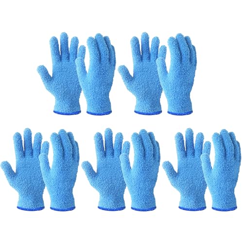Evridwear 5 Pairs Microfiber Dusting Gloves for Plants & Blinds - color: Blue, size: Small/Medium (Pack of 5)