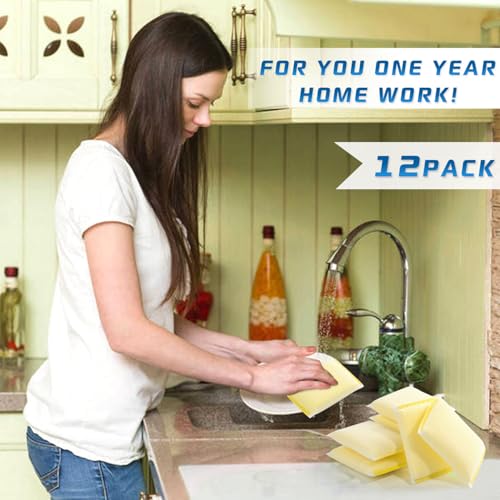 All-Purpose Non Scratch Sponges，Sponges Kitchen for Washing and Cleaning Dishes, Non-Stick Cookware,Premium Scrub and Scrubbers，Cleaning of Kitchen, Bathroom,and Household,12Pad