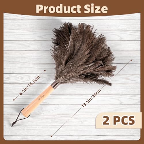2 Pack Ostrich Feather Dusters for Cleaning with Wooden Handle, 13.5 inch - color: 13.5in-brown