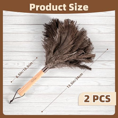 2 Pack Ostrich Feather Dusters for Cleaning with Wooden Handle, 13.5 inch - color: 13.5in-brown