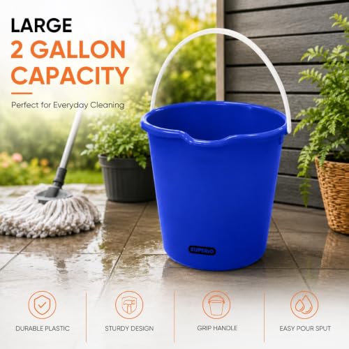 Superio 2.75 Gallon Bucket, Plastic Cleaning Pail with Handle, Car Wash Bucket, Small Utility Bucket for Mopping, Fishing, Camping & Household Use, Durable, Blue - 4 Pack - color: Blue, size: 4 Pack