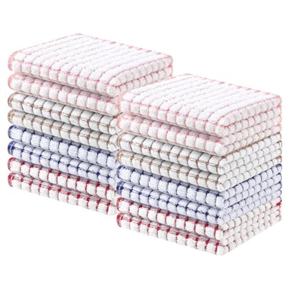 Homaxy 16 Pack Terry Kitchen Dish Cloths, 12"x12", Blue/Pink/Red/Brown - color: Blue/Pink/Red/Brown, size: 12 x 12 - 16 Pack