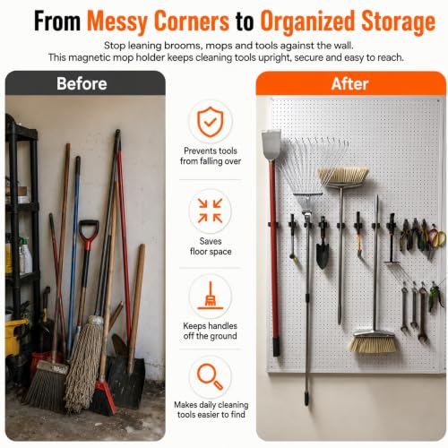 3-H 2 Pack Magnetic Broom Holder with 2 Pack Mini Magnetic Hooks,Silver - color: Silver, size: 2pc+2pc(42mm-Magnet)