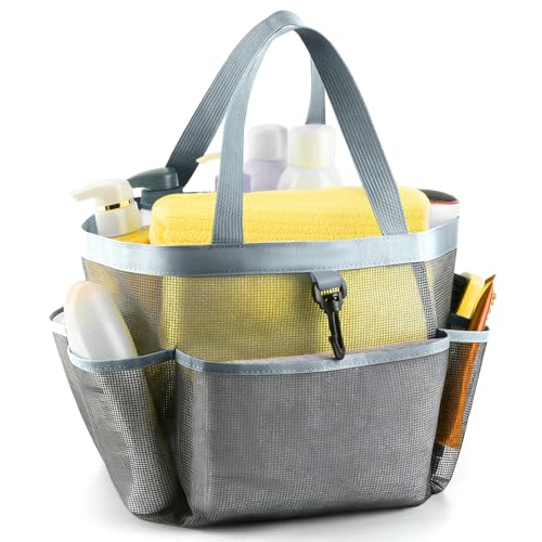 LOYEE Mesh Shower Caddy Portable for College Dorm Room Essentials with 8 Pockets, Shower Bag for Beach, Swimming, Gym, Travel, Bathroom(All gray) - color: All gray
