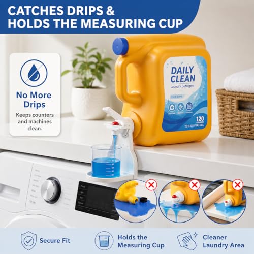 Laundry Detergent Dispenser Cup Holder, No Drip Laundry Detergent Holder with Easy Press Nozzle Switch, Laundry Cup Holder and Drip Tray for Liquid Detergent Dispenser, Laundry Room Organization - color: 1 Pack White