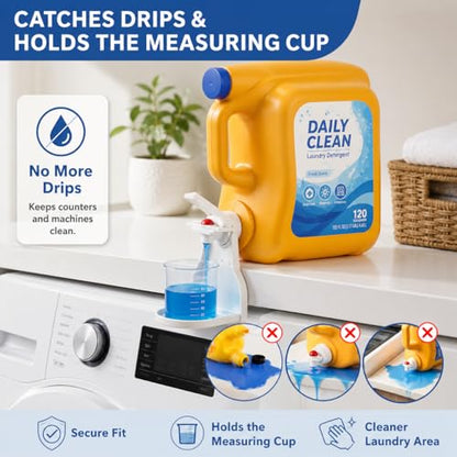 Laundry Detergent Dispenser Cup Holder, No Drip Laundry Detergent Holder with Easy Press Nozzle Switch, Laundry Cup Holder and Drip Tray for Liquid Detergent Dispenser, Laundry Room Organization - color: 1 Pack White