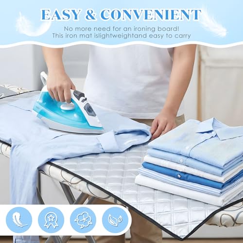 Tigeen Large Ironing Mat 47" x 22", Foldable Pressing Blanket for Countertop, Tabletop, Washer & Dryer, Thick Double-Sided Pad with Silicone Iron Rest, Portable Ironing Board Alternative