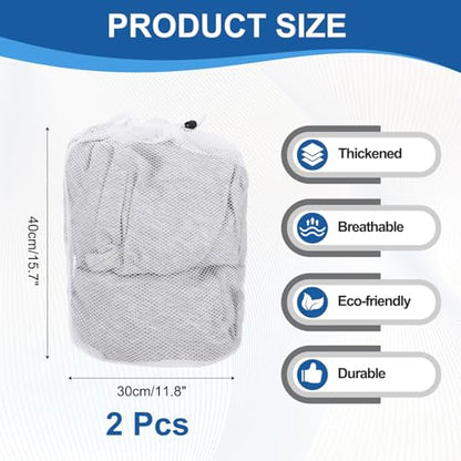 uxcell 2Pcs Mesh Laundry Bag, 15.7x11.8" Large Drawstring Net Laundry Bag Coarse Mesh for Washing Machine for College, Dorm, Travel, Family and Apartment Residents, White - size: S