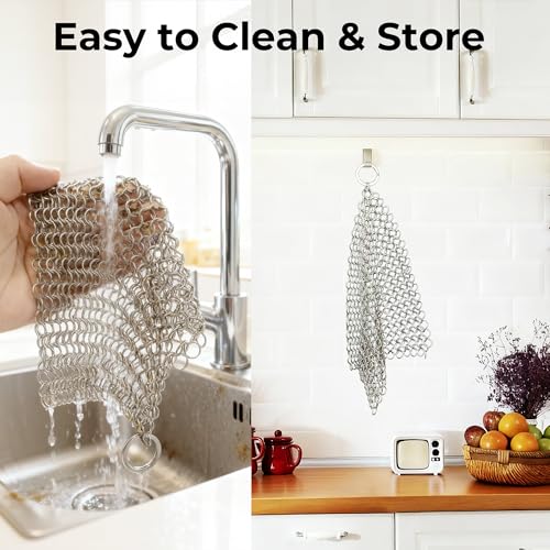 AMAGABELI GARDEN & HOME 10”x10” Stainless Steel Cast Iron Cleaner Chainmail Scrubber for Cast Iron Pan Skillet Cleaner for Dishes Cast Iron Pot Cookware Accessories BG263 - size: 10”x10”