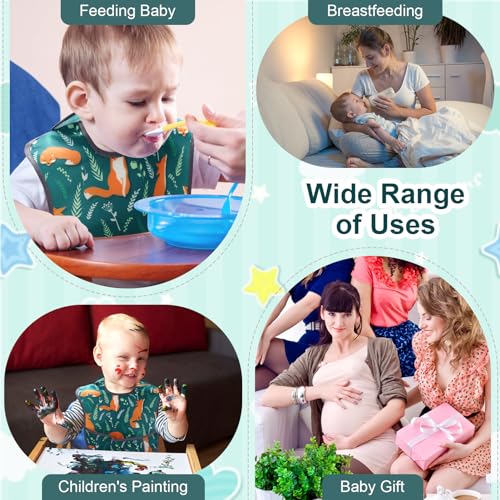 Accmor Baby Bibs for Eating, Waterproof Mess Proof Baby Toddler Bibs, Apron Smock Feeding Bibs for Girls Boys - color: 3pcs-dinosaurs, Foxes, Cacti