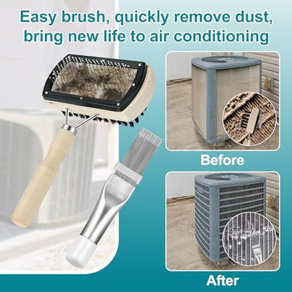 Air Conditioner Coil Cleaning Brush Kits - Double Sided HVAC Brush AC Coil Cleaner Brush and Metal Radiator Fin Comb Compatible with Air Conditioner HVAC Fin Comb Straightener