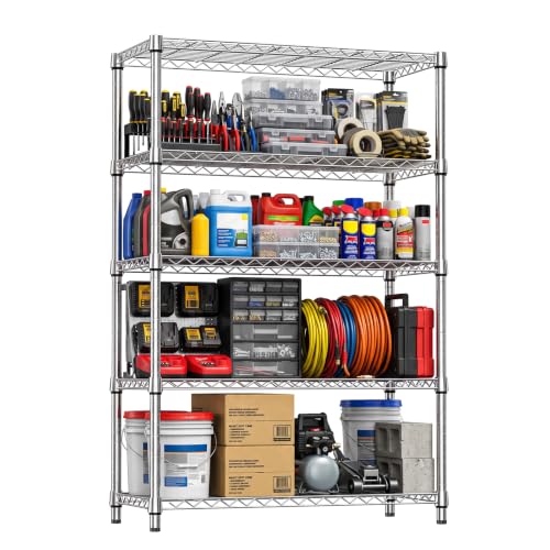 IZEUK 5-Tier Wire Shelving Unit, Metal Storage Shelves for Home Kitchen - color: Chrome, size: 5 Tier, 17.7" D*47.2" W*72.4" H