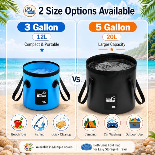 5 Gallon 3 Pack Collapsible Bucket,Black - color: Black, size: 5 Gallon