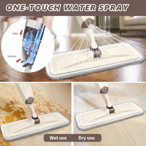 HOMTOYOU Wet Mop for Floor Cleaning: Spray Mop for Multi-Surface Floors - color: Beige
