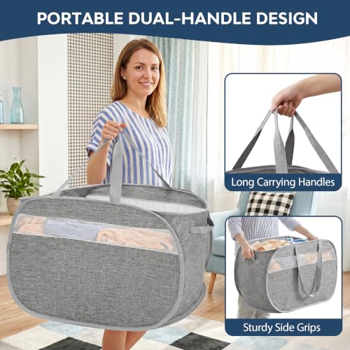 100L Collapsible Laundry Baskets, Foldable Dual Handles Laundry Hamper Grey - color: 100L Gray