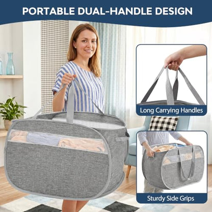 100L Collapsible Laundry Baskets, Foldable Dual Handles Laundry Hamper Grey - color: 100L Gray