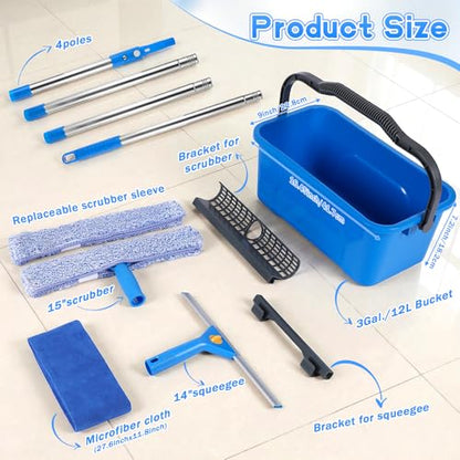 Window Cleaning Washing Kit with 3 Gallon Bucket,Classic