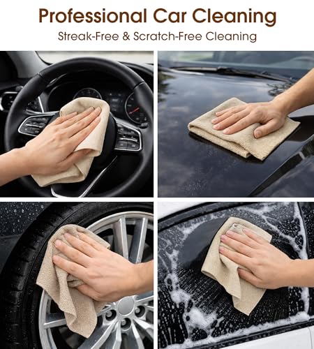 Microfiber Cleaning Cloth Roll, 100 Pack 12 x 12 Inch Tear Away Reusable Paper Towels, Thick Cleaning Towels, Absorbent Lint Free Washable Rags for Kitchen, Car, Garage and Workshop - Sand Beige - color: Sand Beige