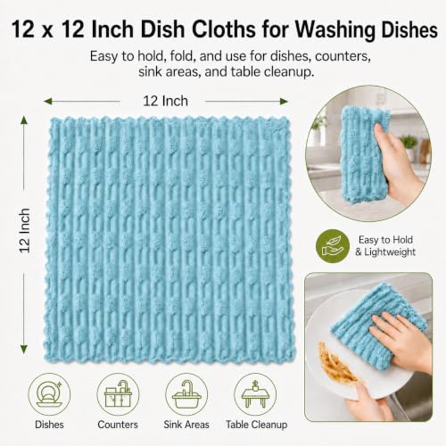 kimteny Microfiber Dish Cloths for Washing Dishes 8 Pack, Lake Blue - color: Lake Blue, size: 12 x 12 - 8 Pack