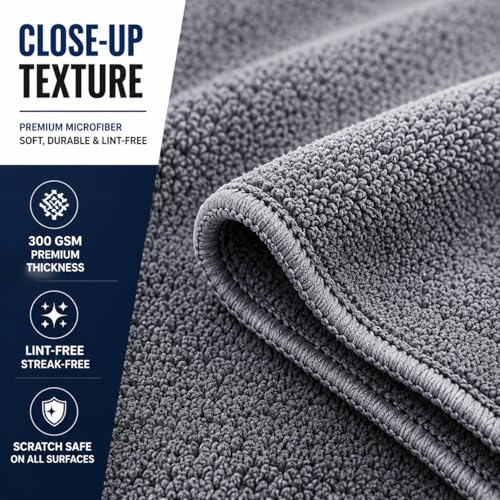 Iron Ridge Microfiber Cleaning Cloths 6-Pack, Gray, 12x12, 300 GSM - color: Gray