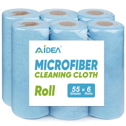 AIDEA Microfiber Cleaning Cloth 330 Sheets 6 Roll, Blue Shop Towels 11×9" - color: Blue, size: 55 Count (Pack of 6)