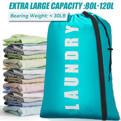 Isink Heavy Duty Laundry Bag with Strap,2 Pack Travel Laundry Bags for Dirty Clothes,24" x 36" Large Laundry Bag for Traveling,Camping,Dorm (Cyan + Gray) - color: Laundry Bags with Strap (Cyan + Gray)
