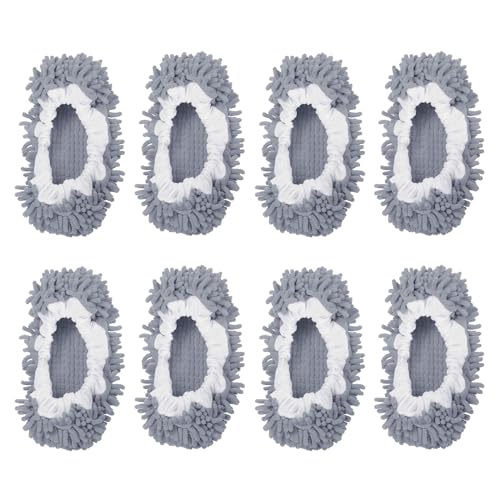 MECCANIXITY Mop Slippers Washable Microfiber Floor Cleaning Shoes Cover Chenille Duster Foot Socks Tools for House Clean, Grey 8 Pack - color: Gray